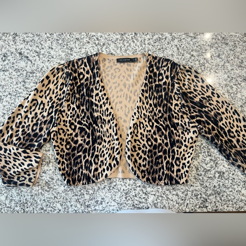 The Limited Animal Print Shrug - Black and Tan Size Large - Picture 3 of 7